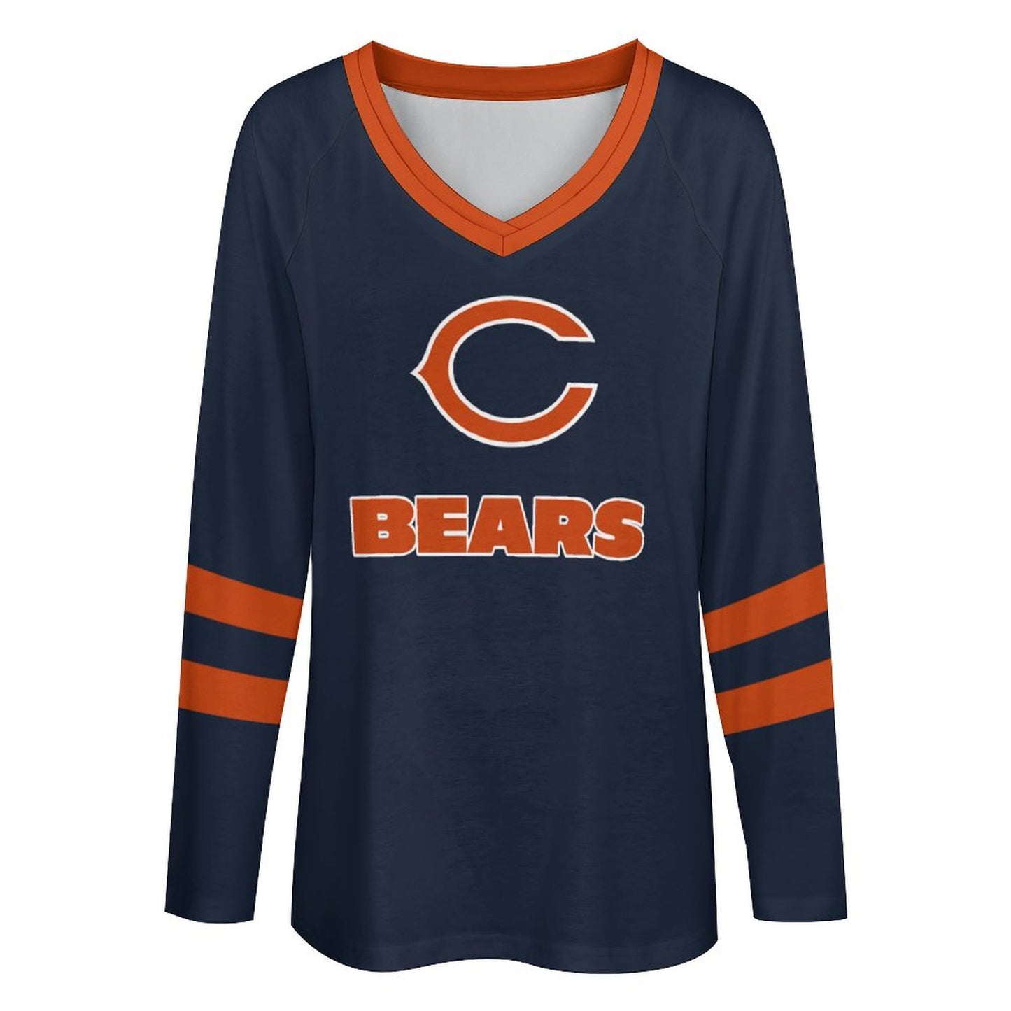 Chicago Bears Women's V-neck Double-layered Long-sleeved Loose T-shirt