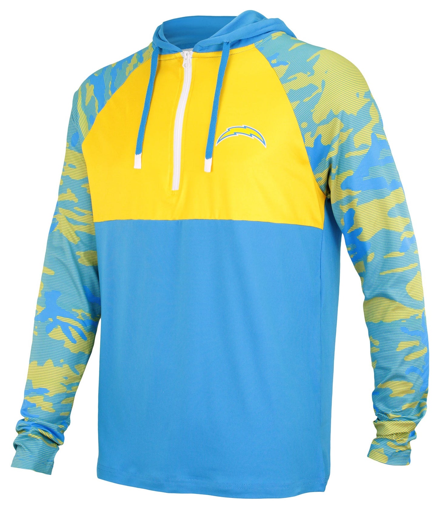 Zubaz NFL Men's Los Angeles Chargers Team Color Block 1/4 Zip Hoodie W/ Camo Lines