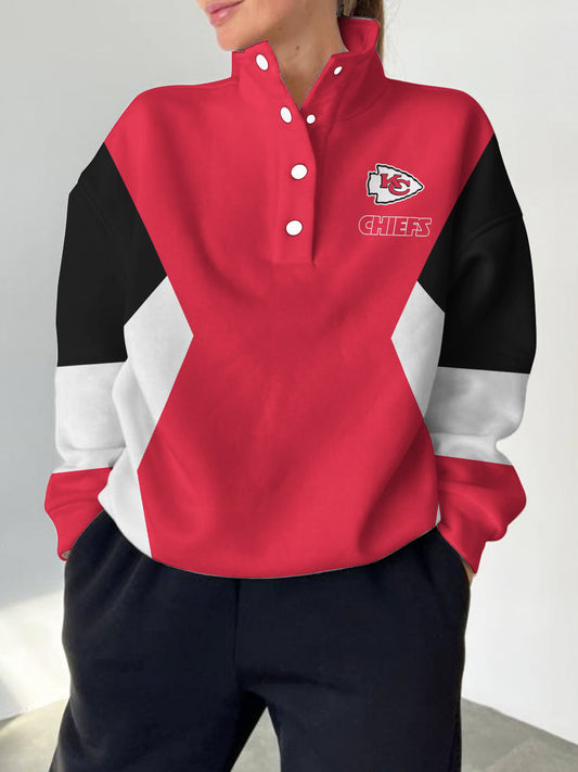Kansas City Chiefs 2025 New Design Casual Snap  Mockneck Pullover