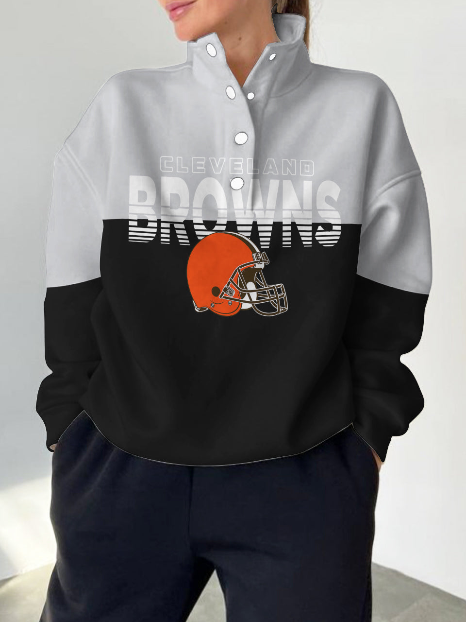 Cleveland Browns  2025 New Design Casual Snap  Mockneck Pullover