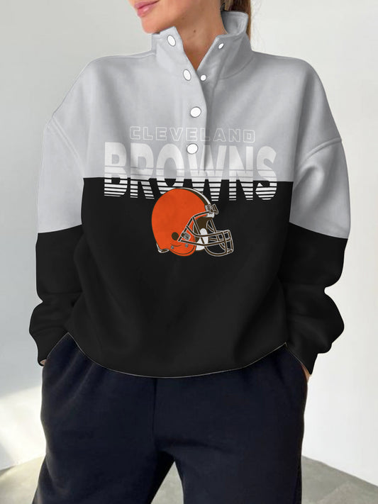 Cleveland Browns  2025 New Design Casual Snap  Mockneck Pullover