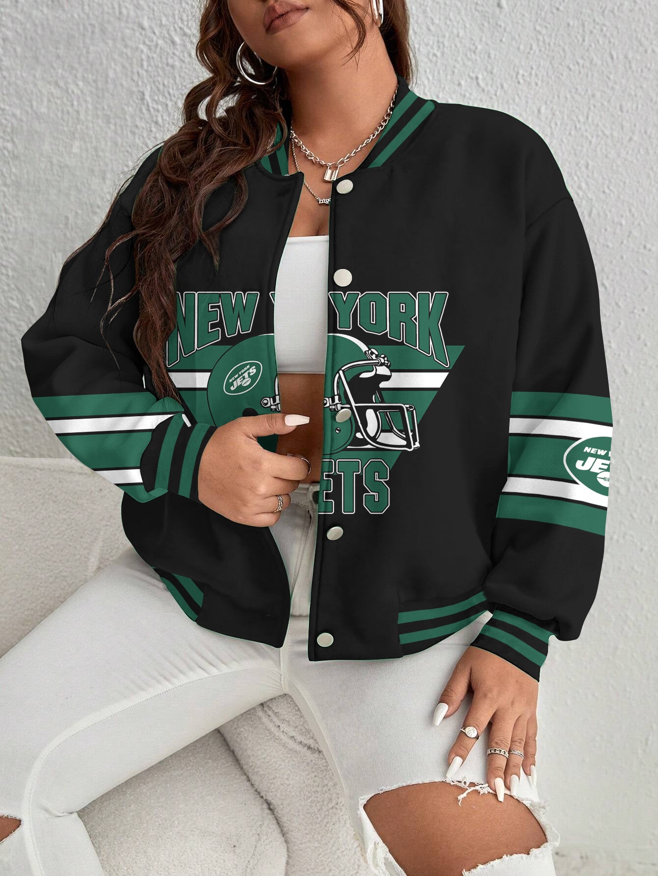New York Jets Women's Long Pass Full- Snap Casual Jacket