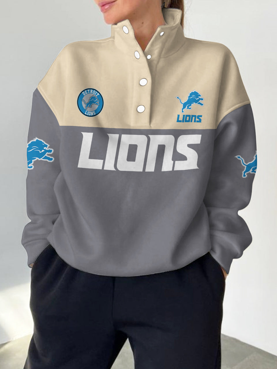 Detroit Lions 2025 New Design Casual Snap  Mockneck Pullover
