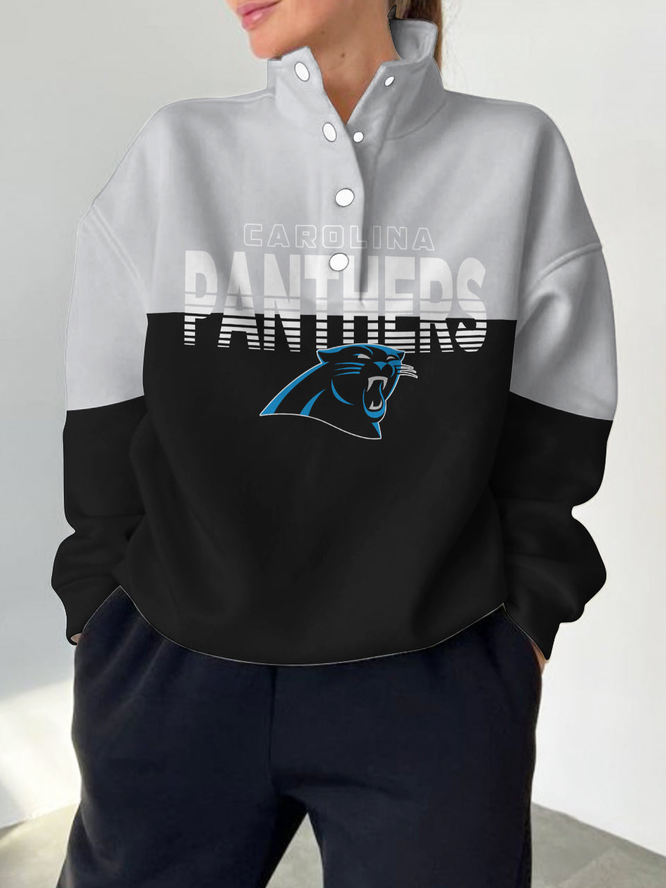 Carolina Panthers 2025 New Design Casual Snap  Mockneck Pullover