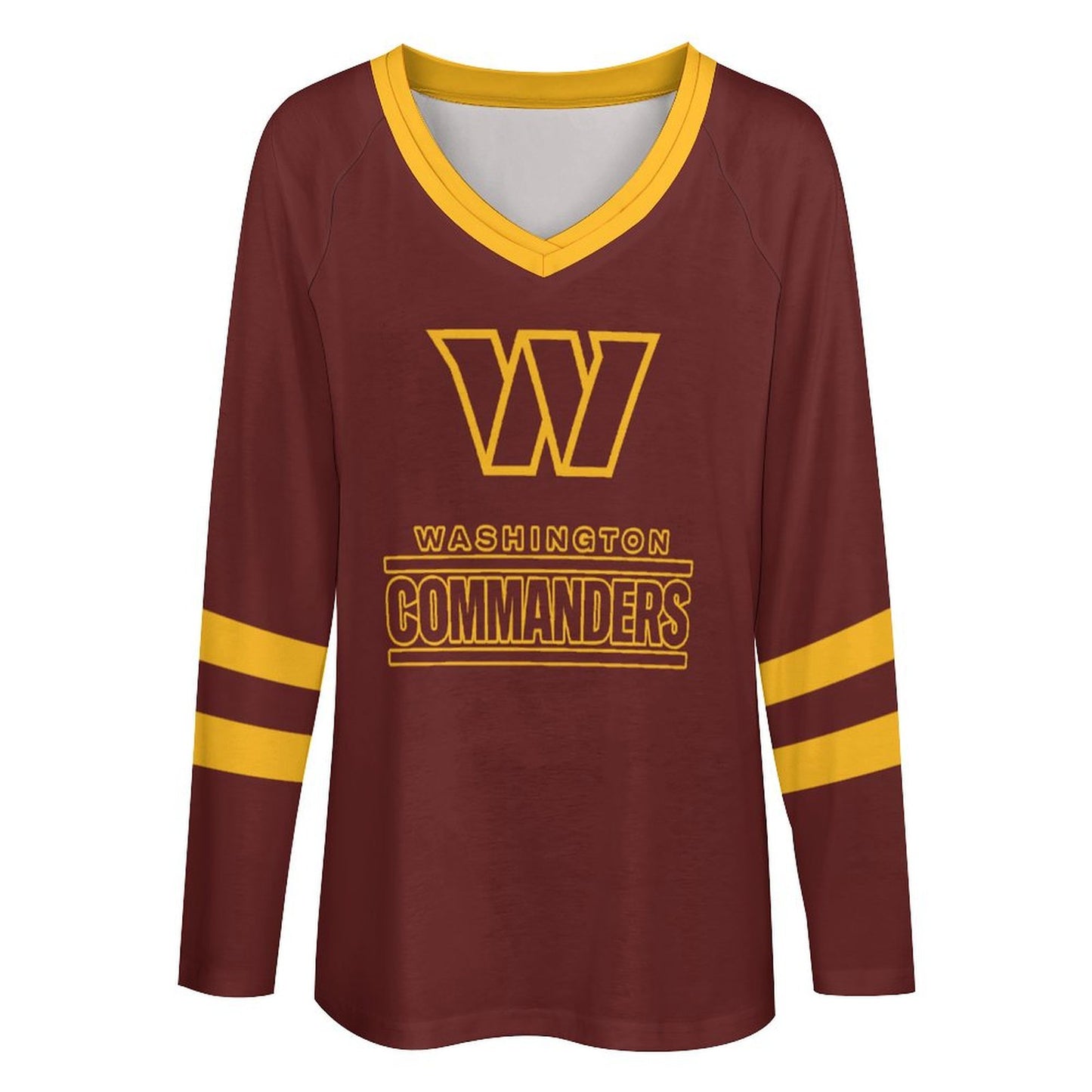 Washington Commanders Women's V-neck Double-layered Long-sleeved Loose T-shirt