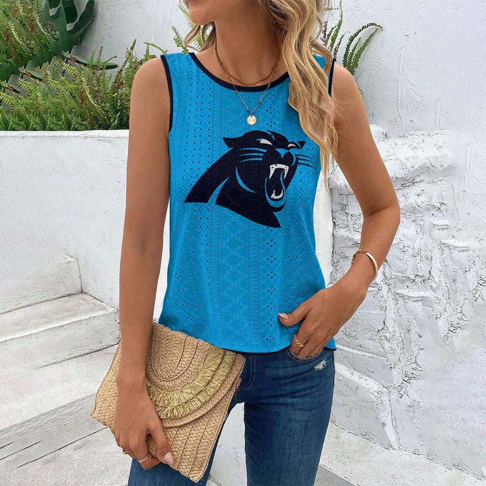 Carolina Panthers Cut Out Wrap Cross Wrap Back Asymmetrical Beach Tank Top