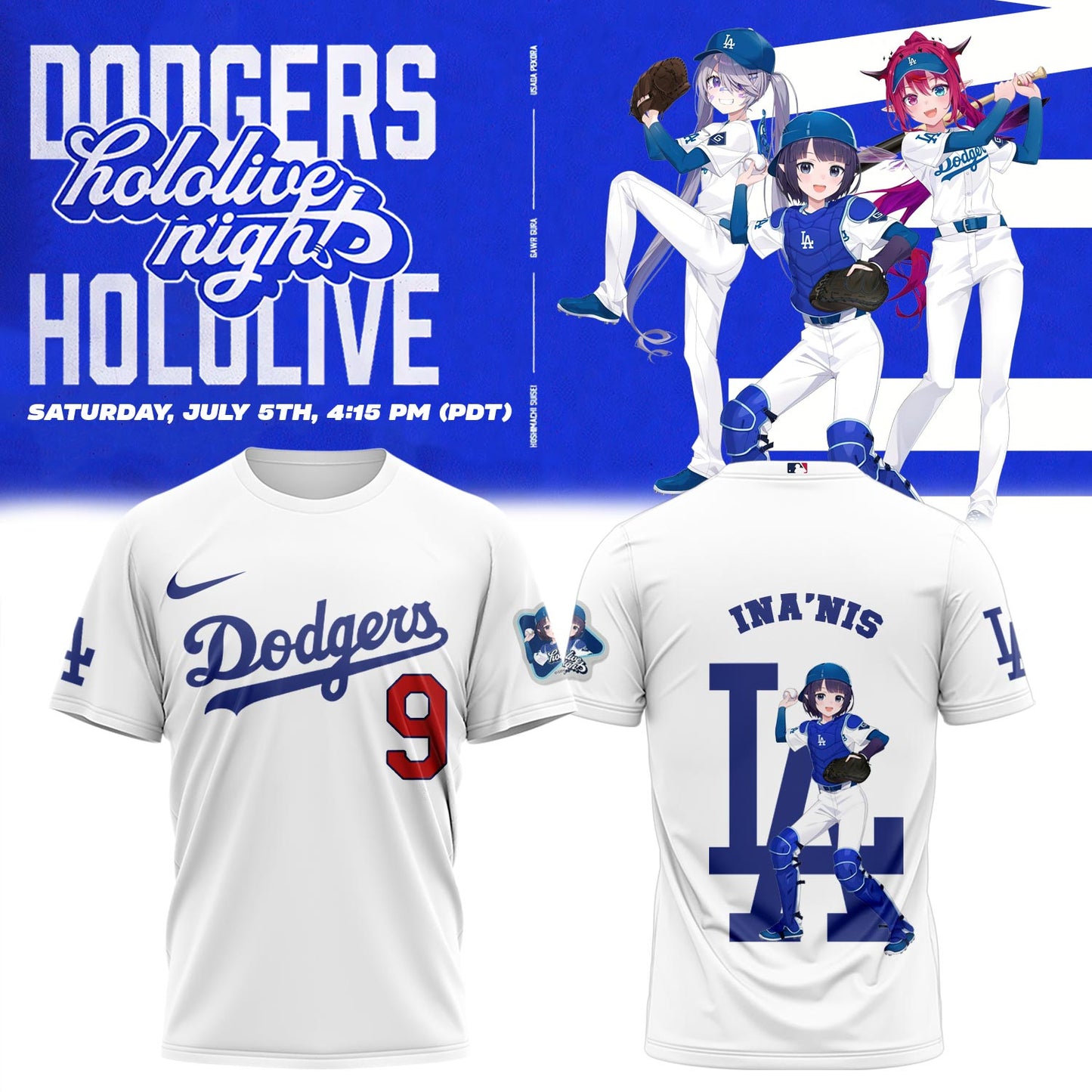 Los Angeles Dodgers _ Hololive Night Inaâ€™nis Shirts 2025