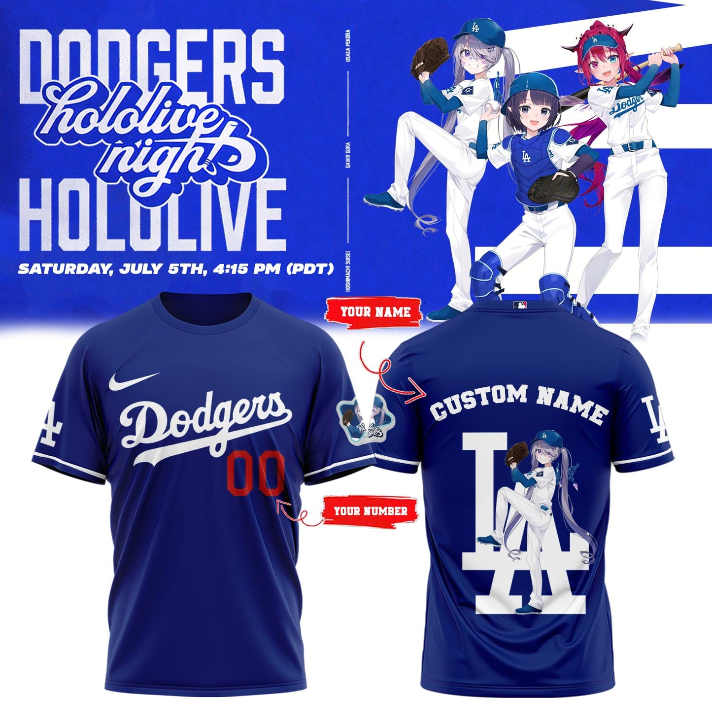 Los Angeles Dodgers _ Hololive Night Biboo Shirts 2025