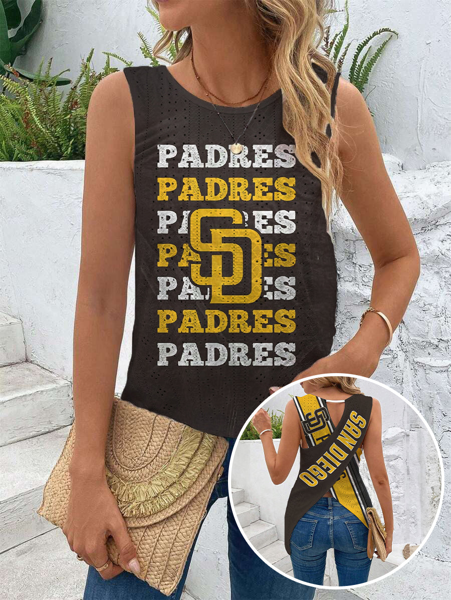 Padres Cut Out Wrap Cross Wrap Back Asymmetrical Beach Tank Top