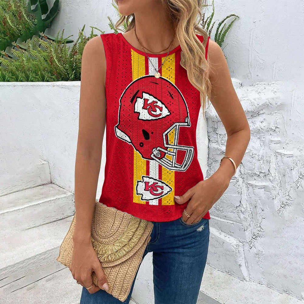 Kansas City Chiefs Cut Out Wrap Cross Wrap Back Asymmetrical Beach Tank Top