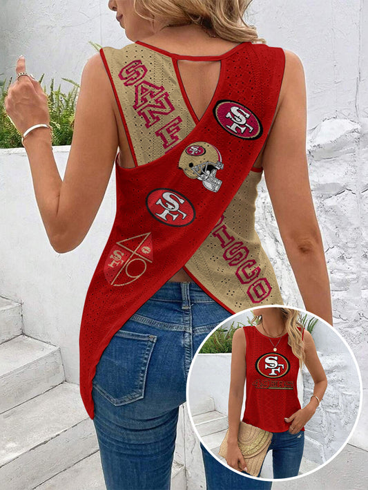 49ers Cut Out Wrap Cross Wrap Back Asymmetrical Beach Tank Top