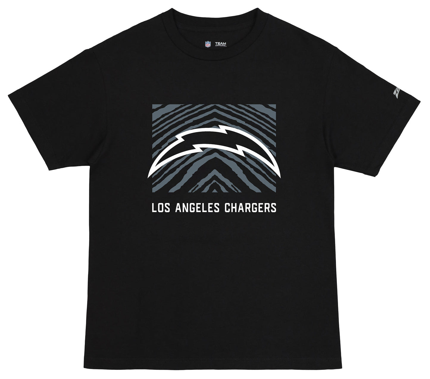 Zubaz NFL Unisex Cotton Heavyweight Short Sleeve T-shirt Black With Grey Tonal Tunnel Logo for Men and Women, Los Angeles Chargers