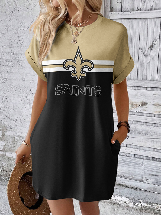 New Orleans Saints Solid Hidden Pocket Batwing Sleeve Tee Dress