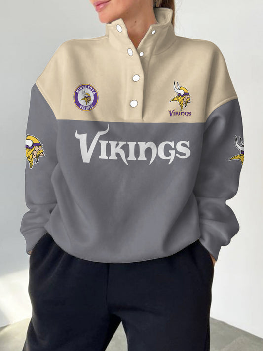 Minnesota Vikings 2025 New Design Casual Snap  Mockneck Pullover
