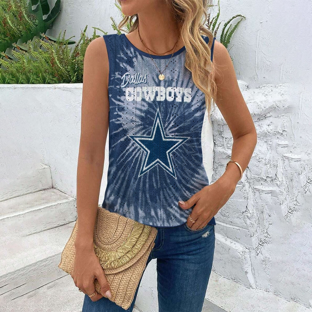 Dallas Cowboys Cut Out Wrap Cross Wrap Back Asymmetrical Beach Tank Top
