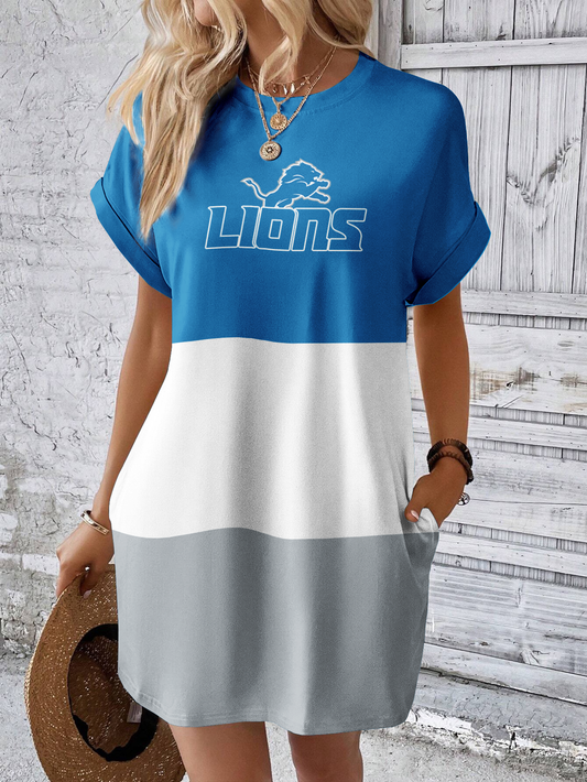 Detroit Lions Solid Hidden Pocket Batwing Sleeve Tee Dress
