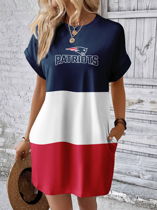 New England Patriots Solid Hidden Pocket Batwing Sleeve Tee Dress