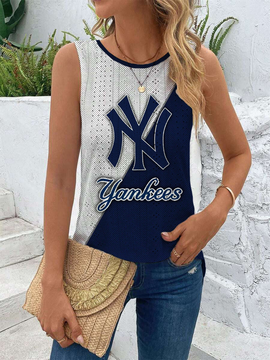 Yankees Cut Out Wrap Cross Wrap Back Asymmetrical Beach Tank Top