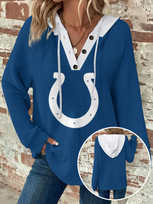 Half Button Raglan Sleeve Drawstring Hoodie