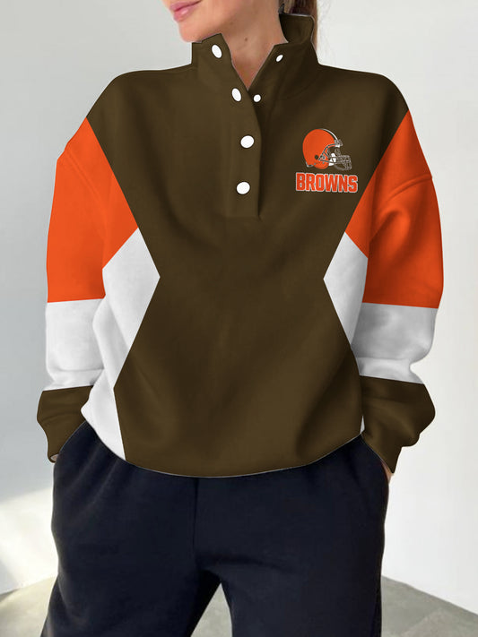 Cleveland Browns 2025 New Design Casual Snap Mockneck Pullover