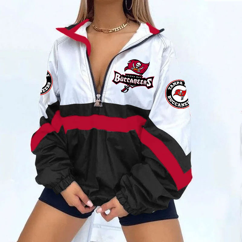 Women's Football Print V Neck Zipper Sweatshirt Jacket