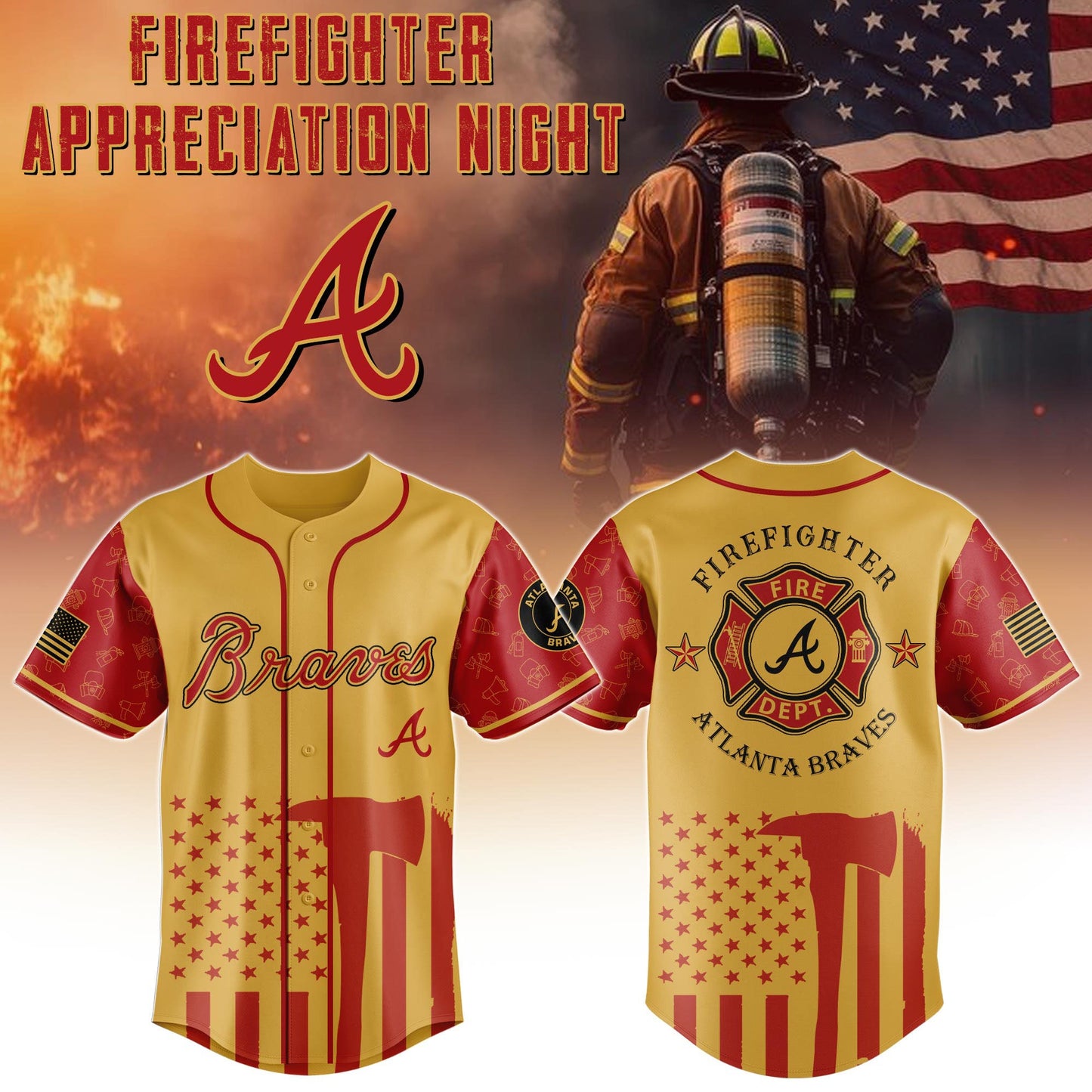 Atlanta Braves Firefighter Special Edition-3D Baseball Jersey