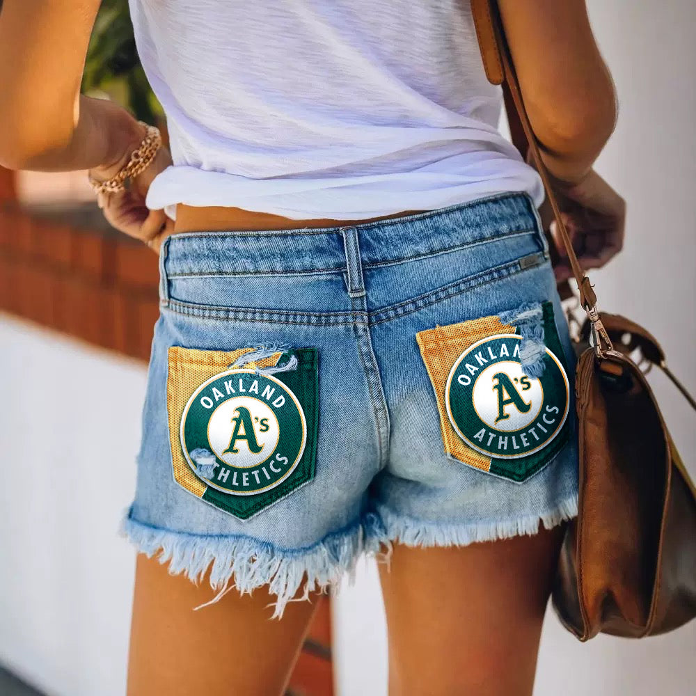 Athletics Distressed Cutoff Denim Shorts - Women
