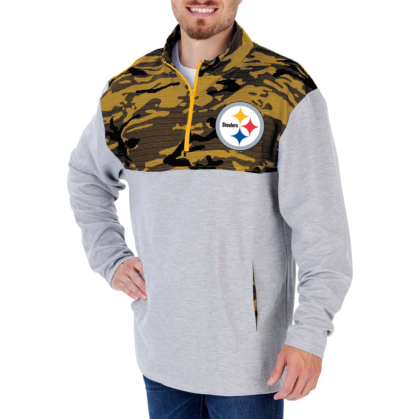 Zubaz Men's NFL Pittsburgh Steelers 1/4 Zip Fleece Pullover with Camo Lines