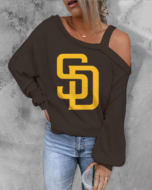 ASYMMETRICAL NECK SHIFT CASUAL LONG SLEEVE TOP