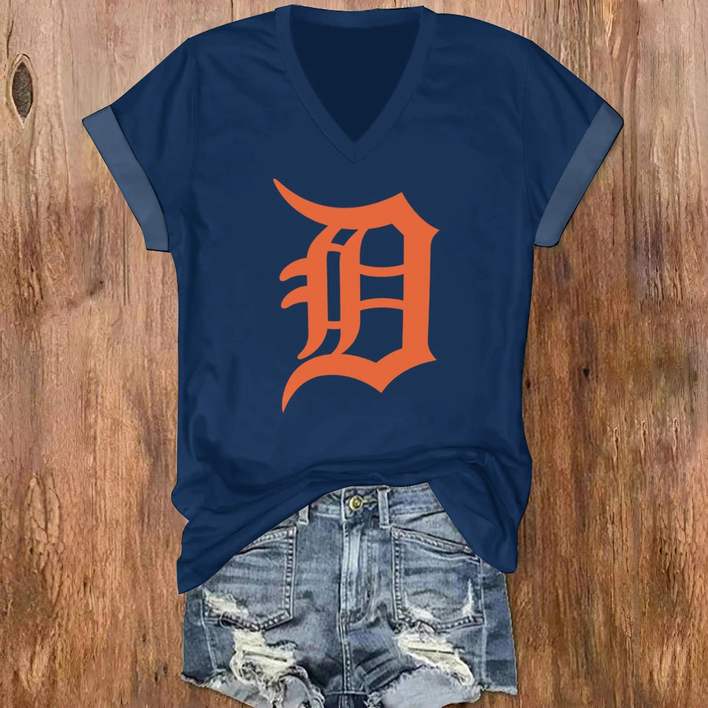 Summer Women's Solid Color V-Neck Short Sleeve T-Shirt