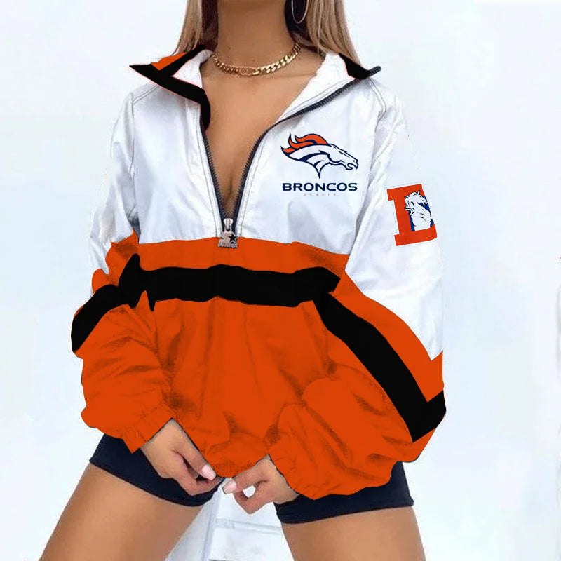 Women's Football Print V Neck Zipper Sweatshirt Jacket