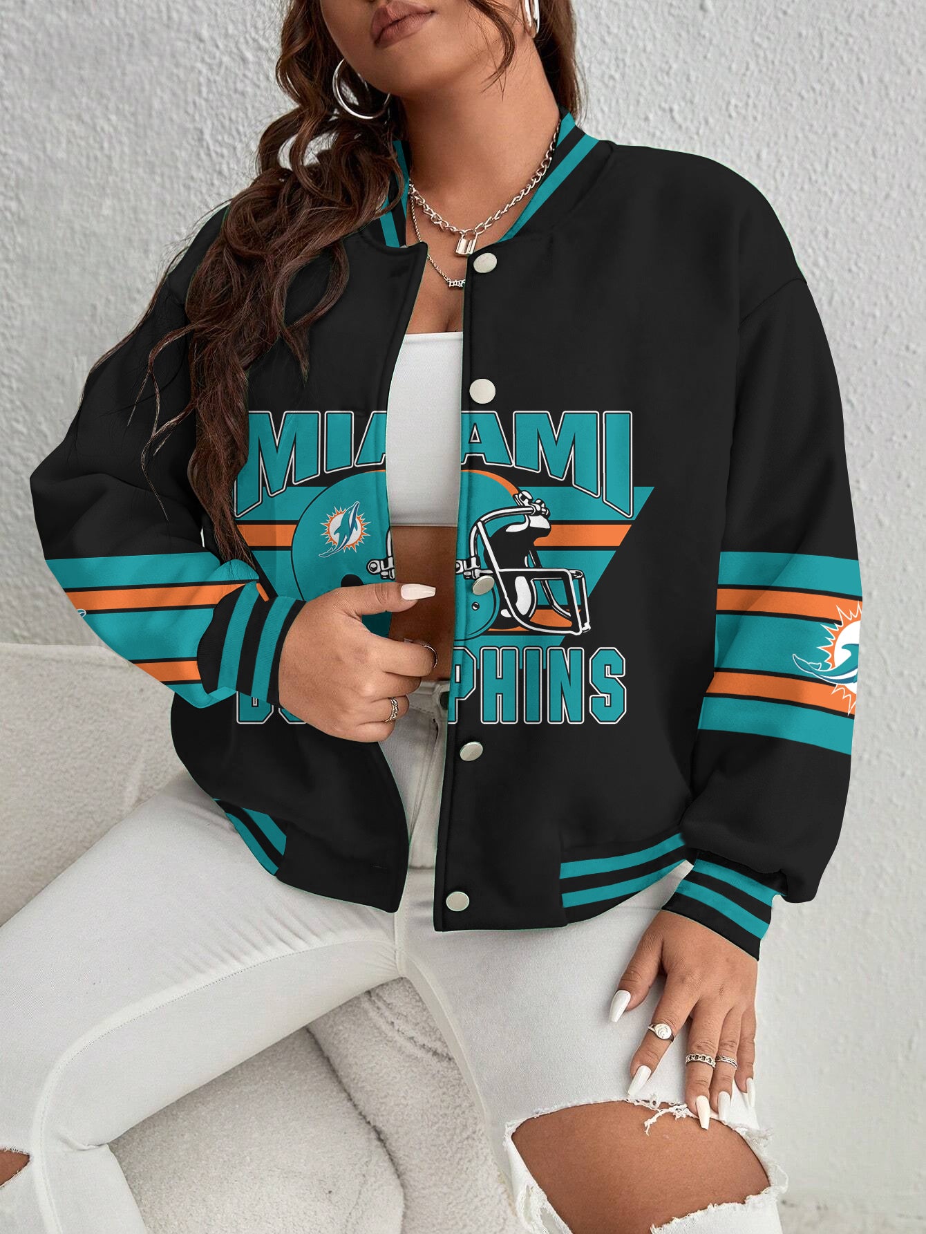Miami Dolphins Women's Long Pass Full- Snap Casual Jacket