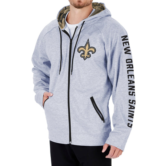 Zubaz NFL Men's New Orleans Saints Full Zip Hoodie W/ Camo Lines
