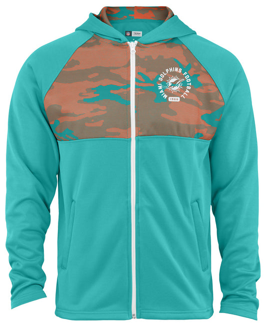 Zubaz NFL Men's Standard Full Zip Hoodie With Yoke Miami Dolphins