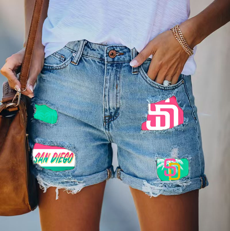 San Diego Padres Distressed Cutoff Denim Shorts - Women