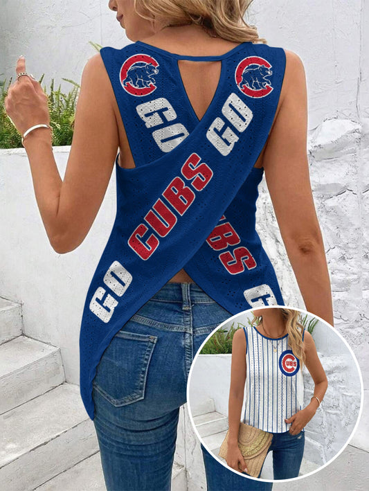 "GO GUBS GO"Cut Out Wrap Cross Wrap Back Asymmetrical Beach Tank Top