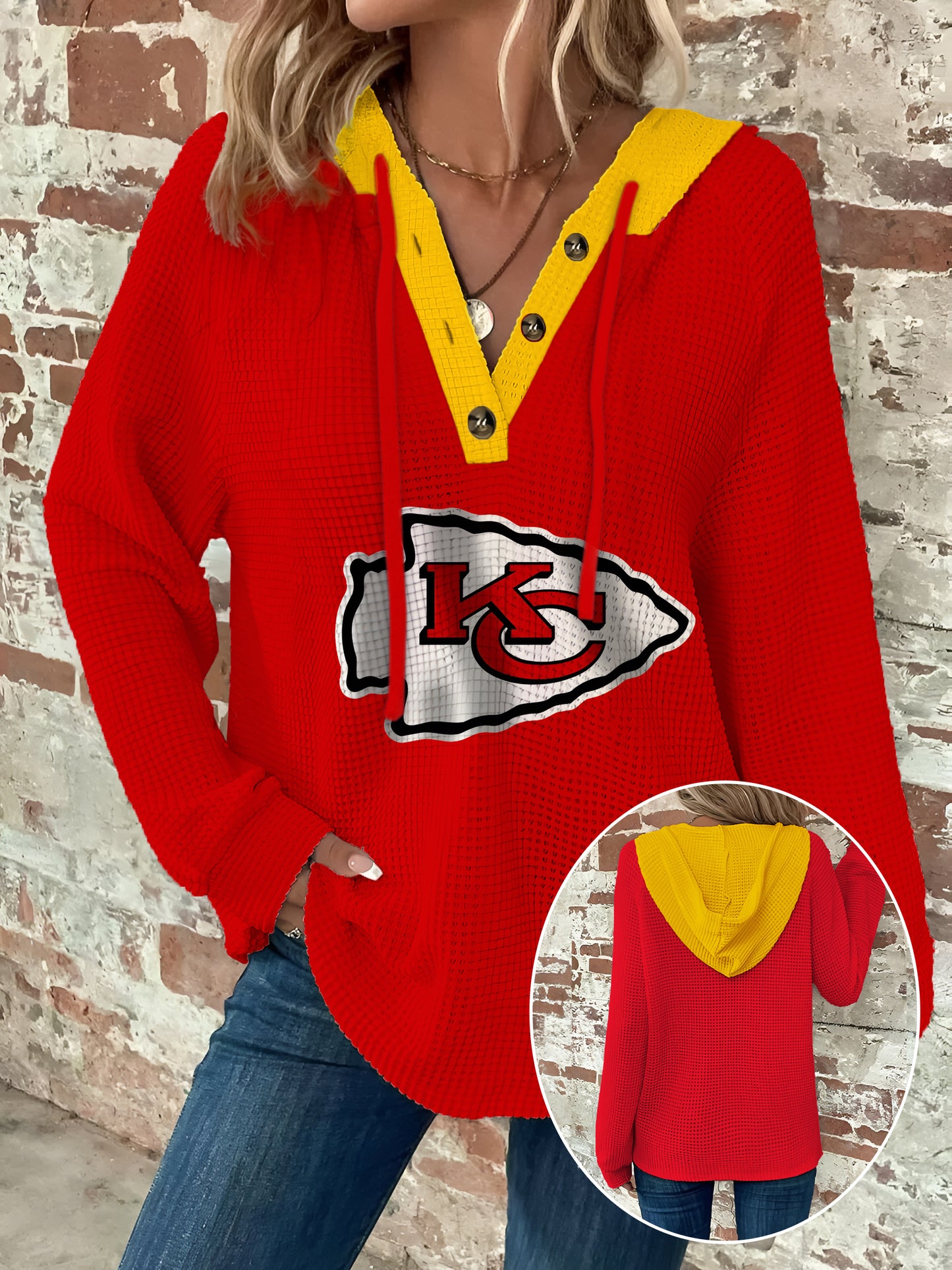 Half Button Raglan Sleeve Drawstring Hoodie