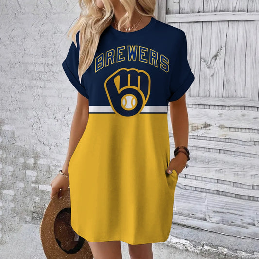 Milwaukee Brewers Hidden Pocket Short Sleeve Tee Dress