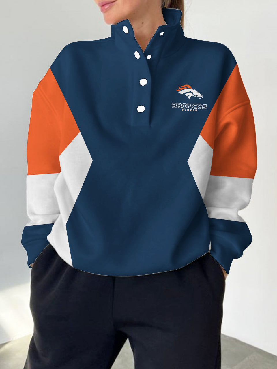 Denver Broncos 2025 New Design Casual Snap Mockneck Pullover
