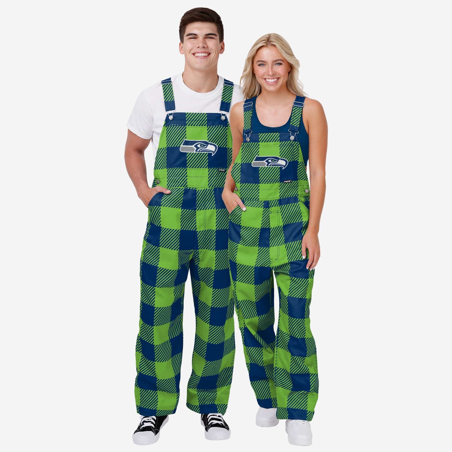 Seattle Seahawks Womens Plaid Bib Overalls