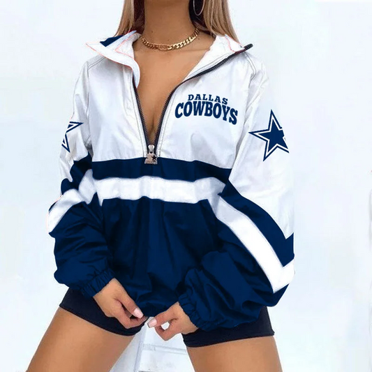 Women's Football Print V Neck Zipper Sweatshirt Jacket