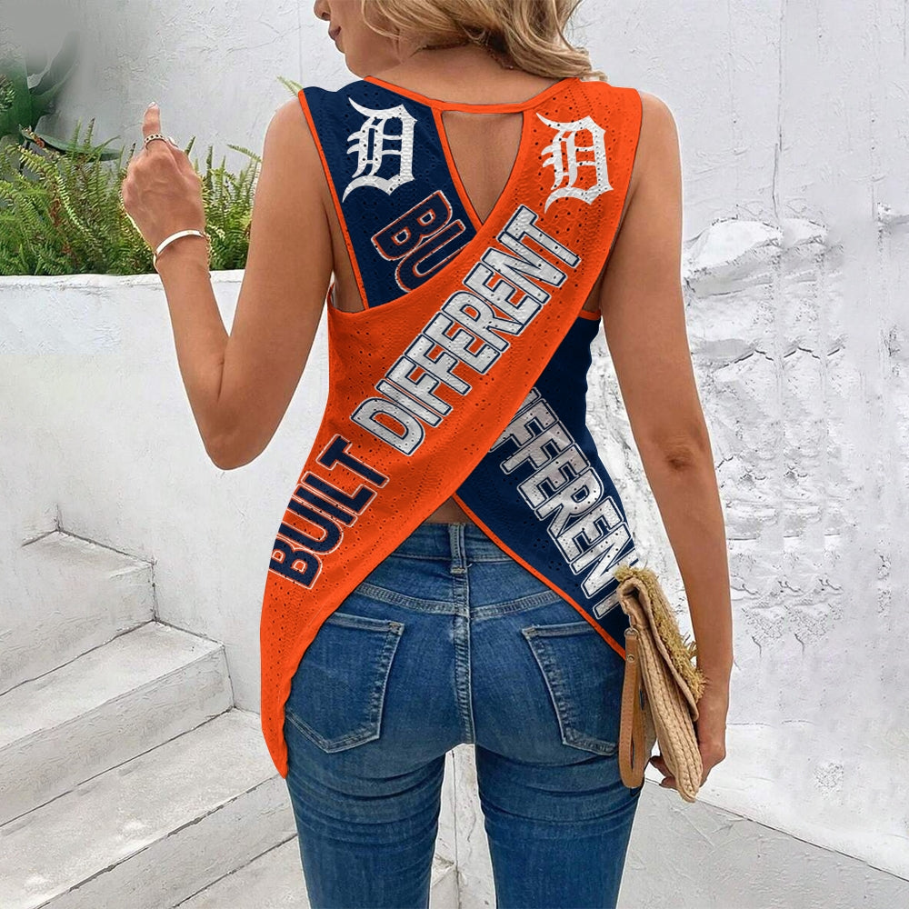 "Built Different"Cut Out Wrap Cross Wrap Back Asymmetrical Beach Tank Top