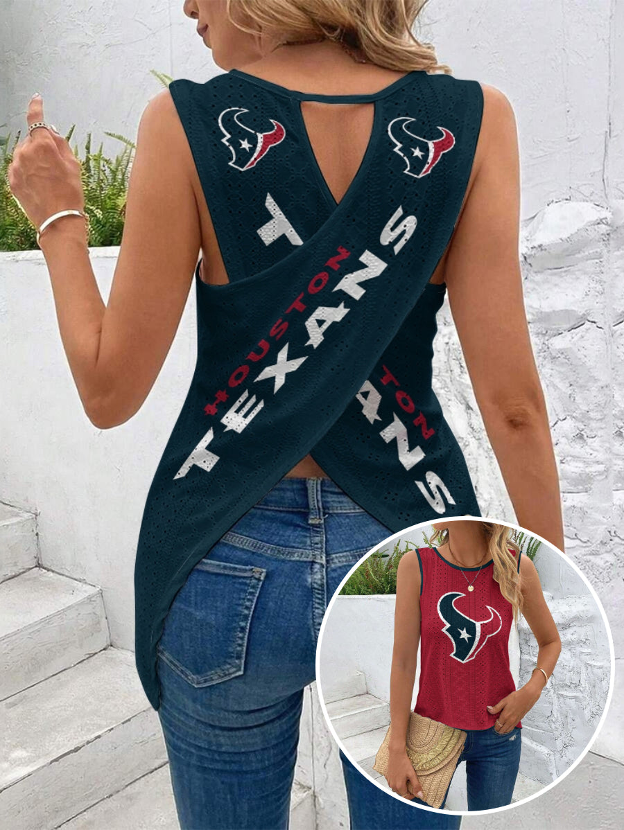 Houston Texans Cut Out Wrap Cross Wrap Back Asymmetrical Beach Tank Top