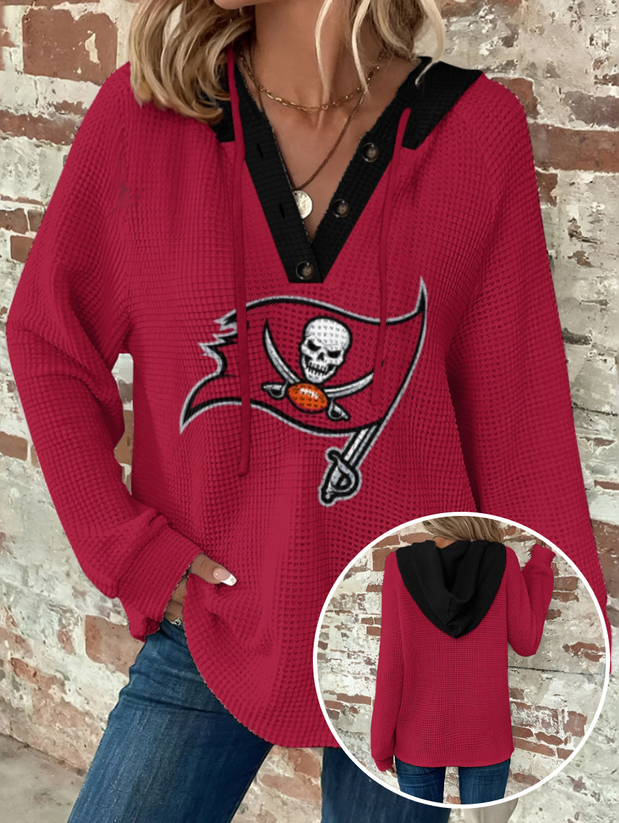 Half Button Raglan Sleeve Drawstring Hoodie