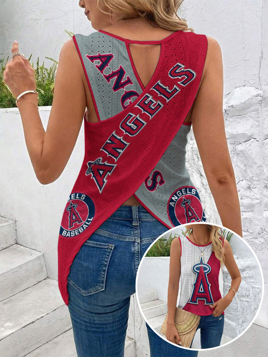 Angels Cut Out Wrap Cross Wrap Back Asymmetrical Beach Tank Top