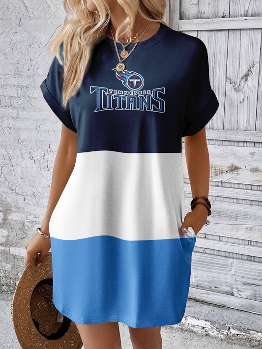 Tennessee Titans Solid Hidden Pocket Batwing Sleeve Tee Dress