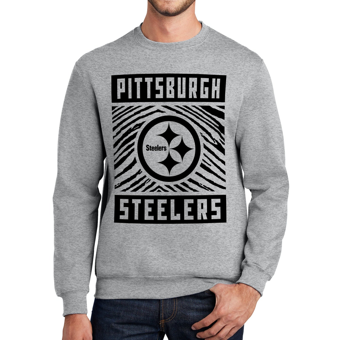 Zubaz NFL Men's Crewneck Sweatshirt With Zebra Graphic, Pittsburgh Steelers