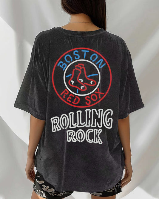 Washed Distressed Print Short Sleeve T-shirt