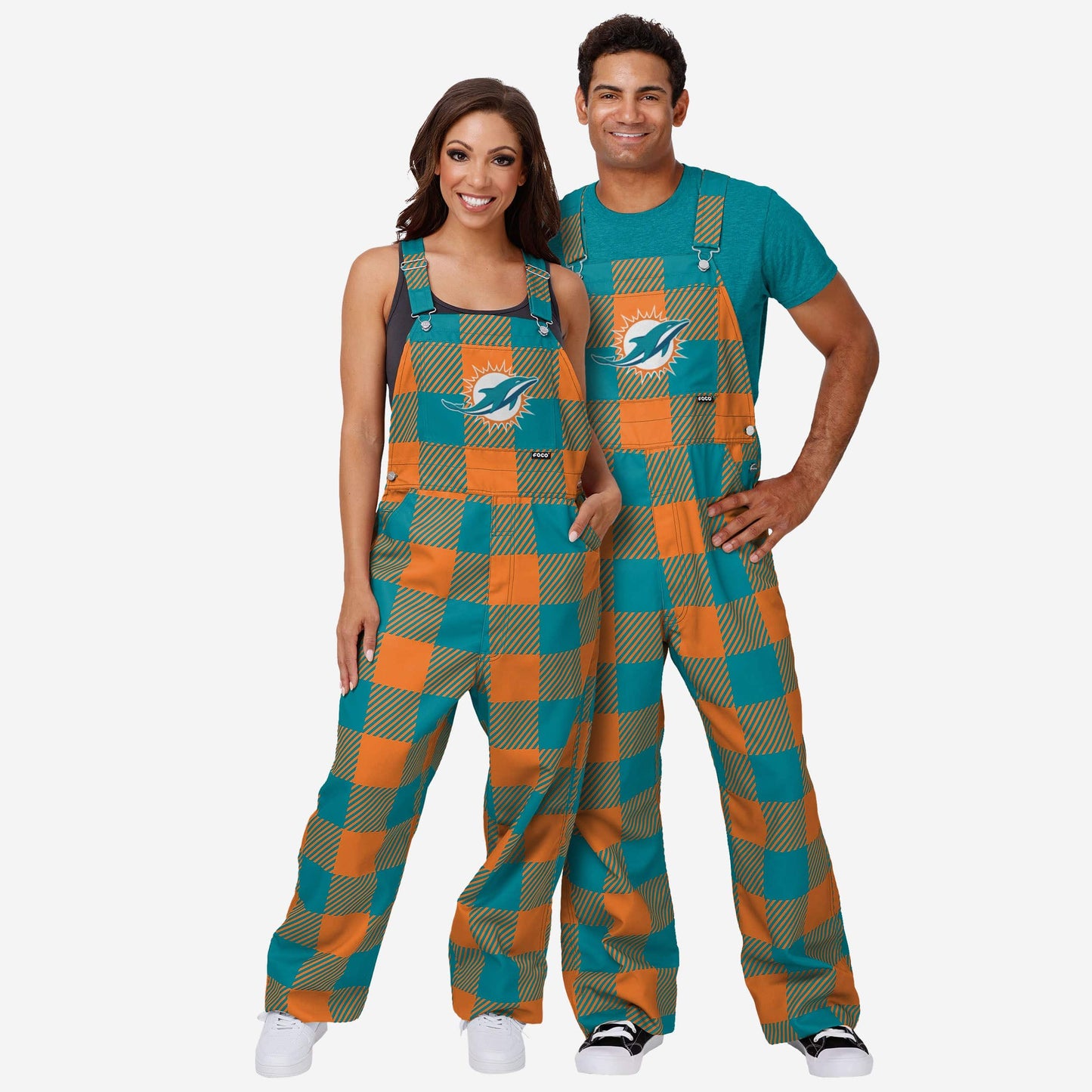 Miami Dolphins Mens Plaid Bib Overalls