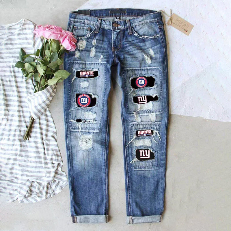 casual fashion perforated printed jeans